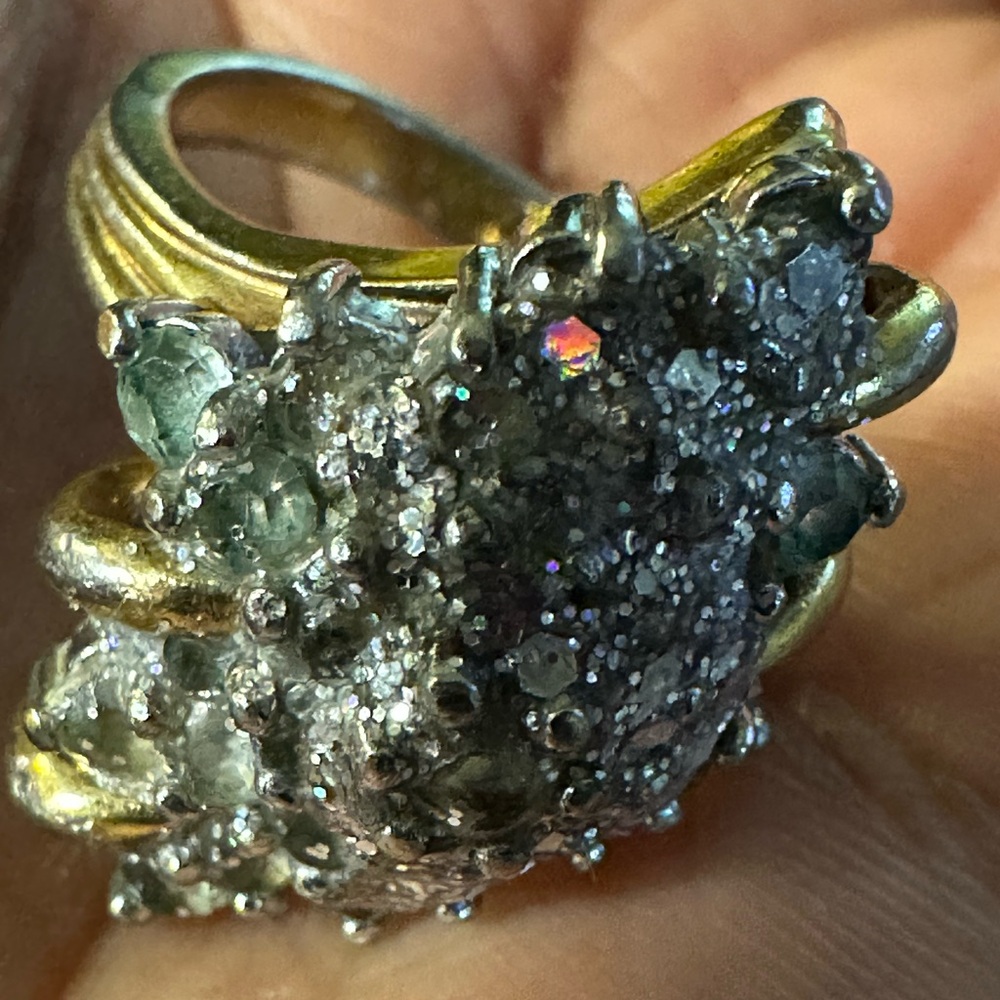 Vintage 18k yellow gold diamond cluster ring w/diamond set in white gold cluster - Picture 3 of 13